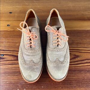 Cole Haan Tan Suede Alissa Wingtip Brogues with Orange Laces
Size: 7 1/2